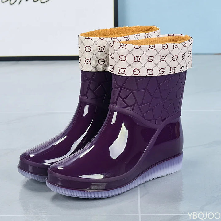 Damen Regenstiefel halbhoch wasserdicht mit Muster & Antirutschsohle – Marvella