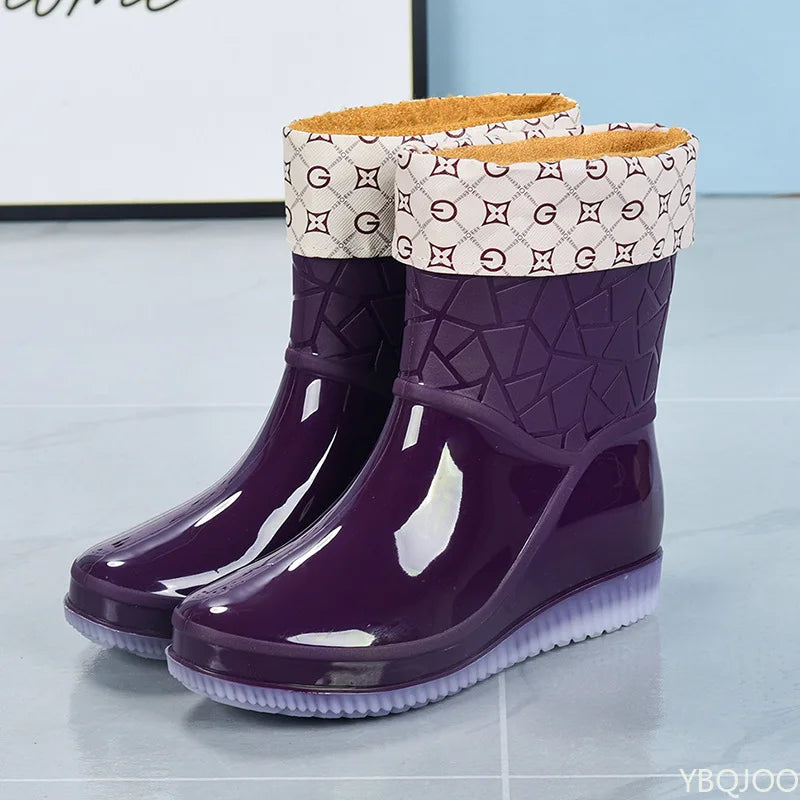 Damen Regenstiefel halbhoch wasserdicht mit Muster & Antirutschsohle – Marvella