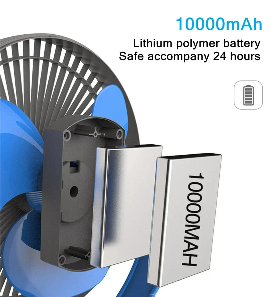 Tragbarer USB-Akku-Lüfter mit 10000mAh Batterie & Clip – Zephyr