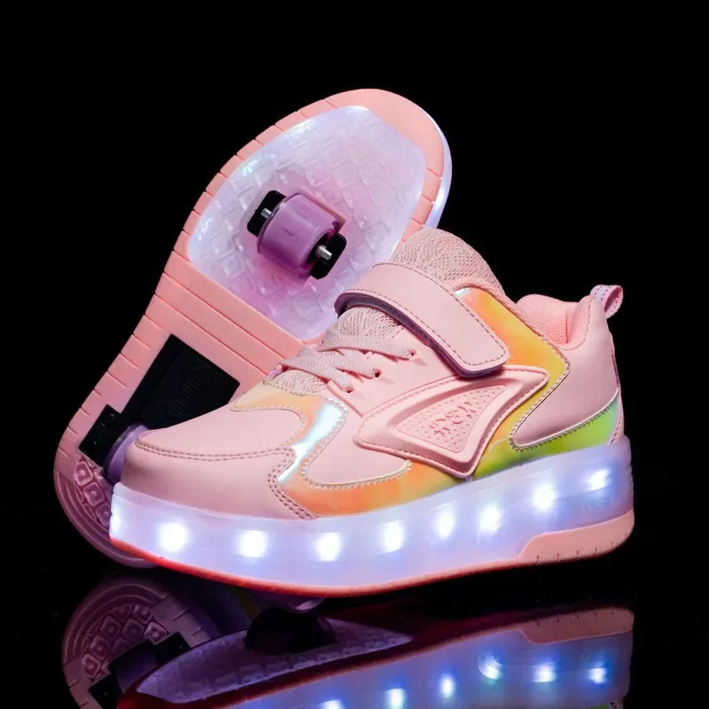 Kinderrollschuhe mit LED-Beleuchtung und abnehmbaren Rädern