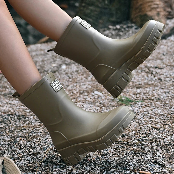 Damen Chelsea-Regenstiefeletten wasserdicht mit Blockabsatz & Profilsohle – Saphira