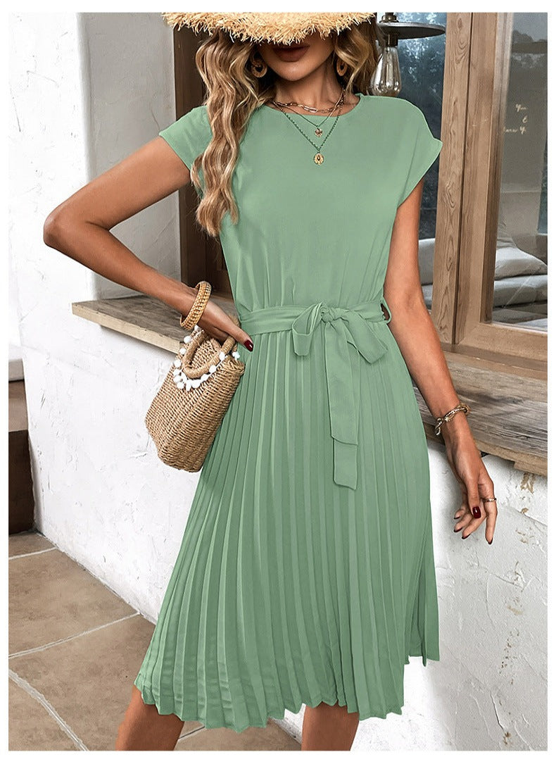 Plissiertes A-Linien-Sommerkleid mit kurzen Ärmeln – Melina