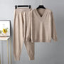 Damen Zweiteilige Strickset mit V-Ausschnitt Pullover & Hose – Noelia