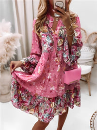 Blumenmuster Midi Kleid mit langen Ärmeln und Knopfleiste – Amelise