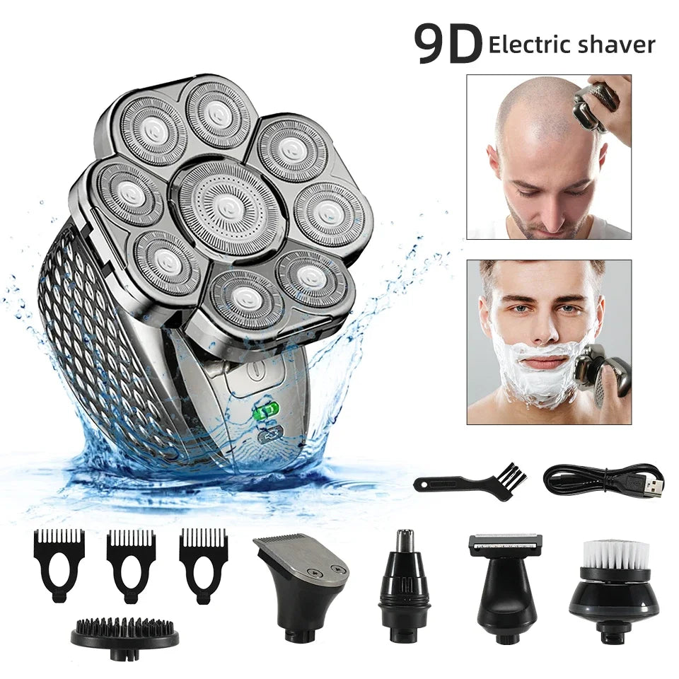 6-in-1 wasserdichter elektrischer Rasierer für Männer mit 9D schwebenden Köpfen & Pflegeset – MultiTrim