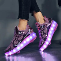 Kinderrollschuhe mit LED-Beleuchtung und abnehmbaren Rädern