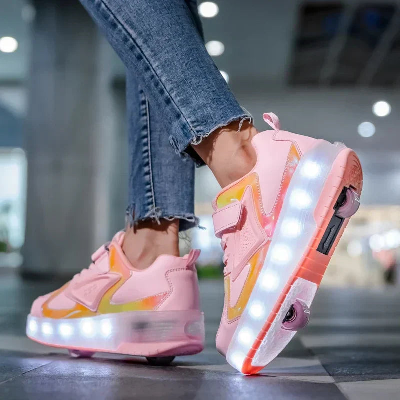Kinderrollschuhe mit LED-Beleuchtung und abnehmbaren Rädern
