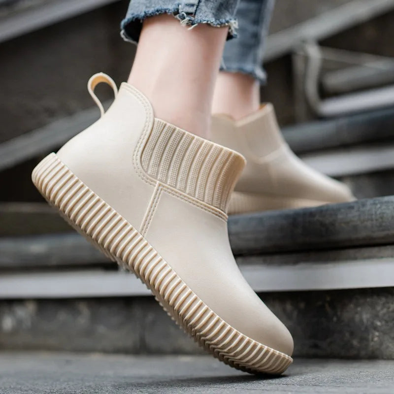 Damen Regenstiefeletten wasserdicht mit gestricktem Schaft & Antirutschsohle – Liora