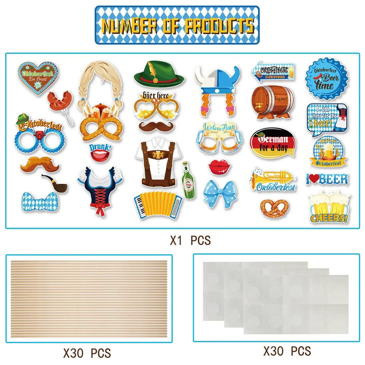 Foto-Requisiten Set im Oktoberfest-Design (30-teilig)- 1+1 Gratis – GaudiSpaß Oktoberfest 2026