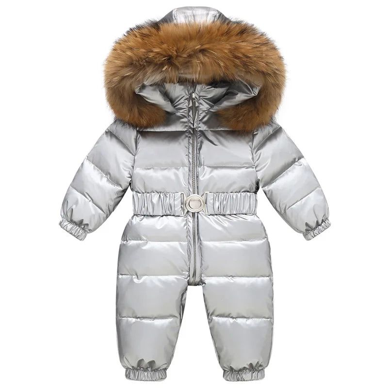Gefütterter, wasserdichter Winteroverall mit Kapuze und Gürtel – Winterzauber Niko