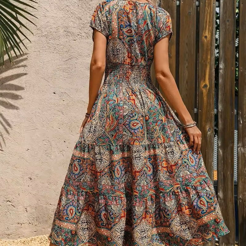 Luftiges Damen Maxikleid mit Ethno-Print & V-Ausschnitt – Nayeli