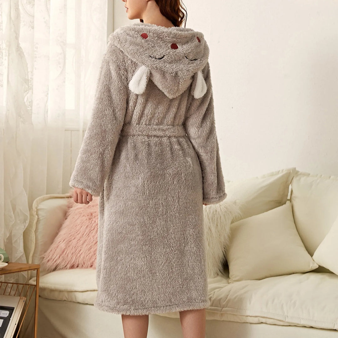 Warme Flanell-Bademantel mit Kapuze und Hasenohren – BunnyHug