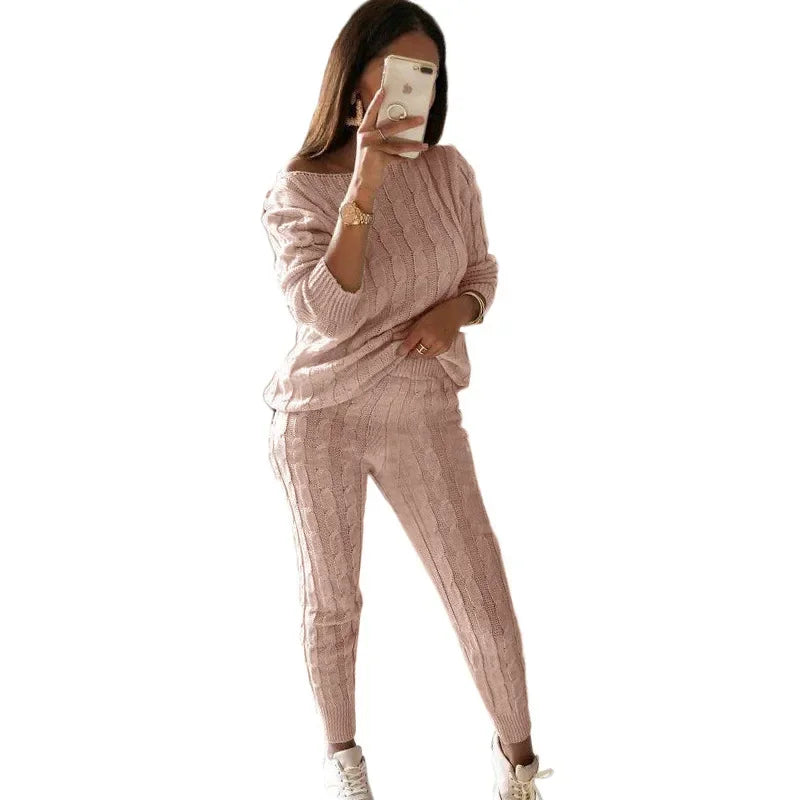 Damen Strick-Trainingsanzug Zweiteilige Set für Herbst & Winter – Isaline