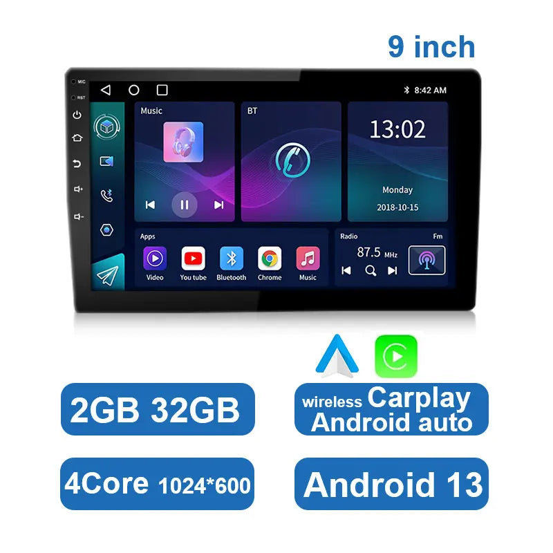 Universelles Android-Autoradio mit Touchscreen, GPS und kabellosem CarPlay