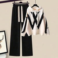 Damen Zweiteilige Herbst Set mit Strickpullover und weiter Hose – Selina