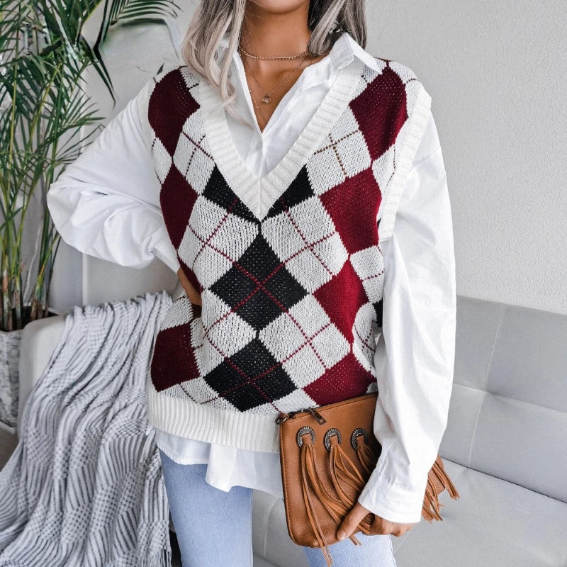 Damen Kariertes Strickwesten-Top – Yara