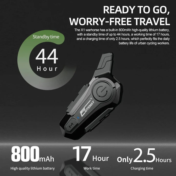 Bluetooth-Motorradhelm-Intercom-Headset mit 1000 m Reichweite & IPX6 wasserdicht – RoadComm