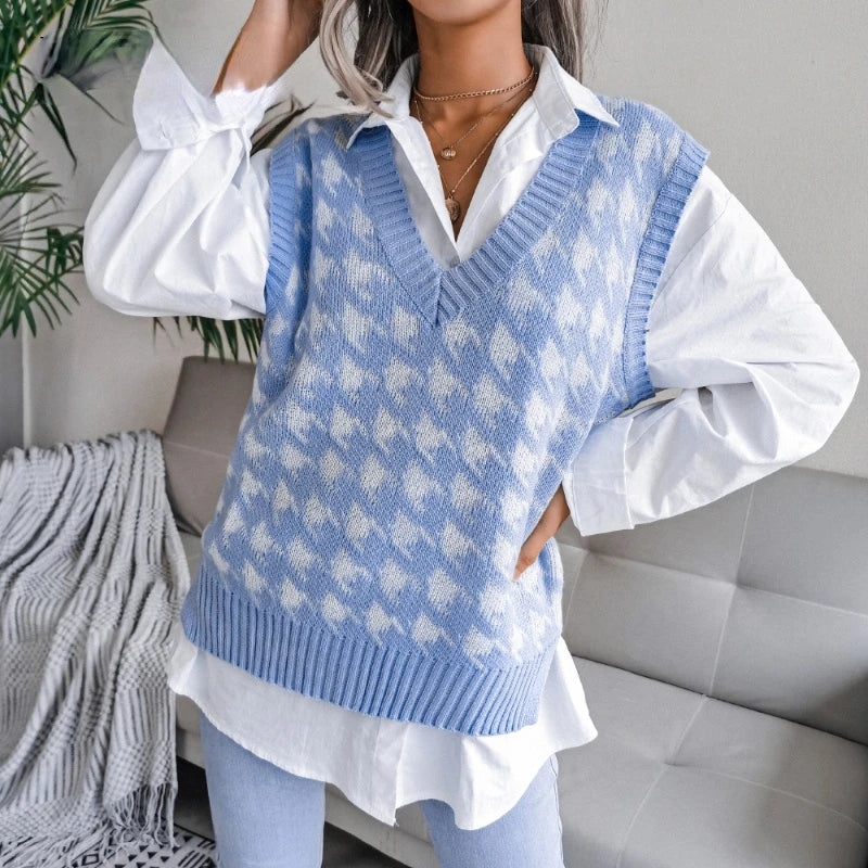 Damen Kariertes Strickwesten-Top – Yara
