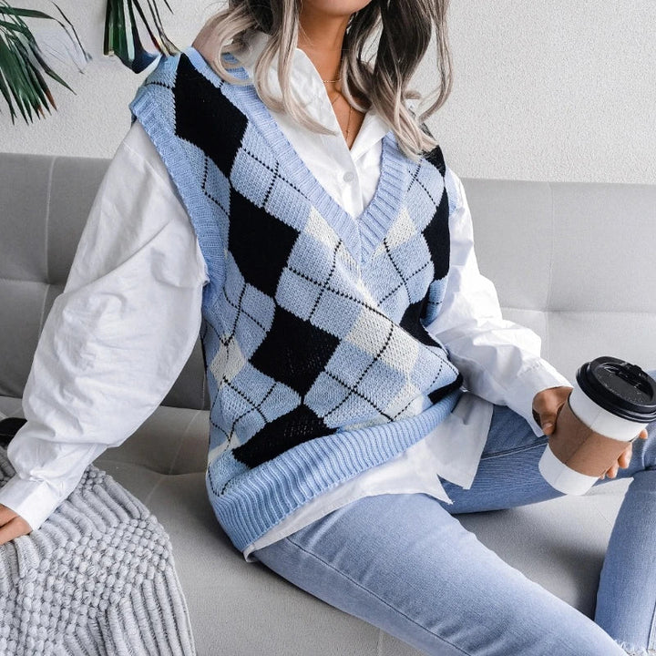 Damen Kariertes Strickwesten-Top – Yara