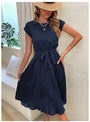 Plissiertes A-Linien-Sommerkleid mit kurzen Ärmeln – Melina