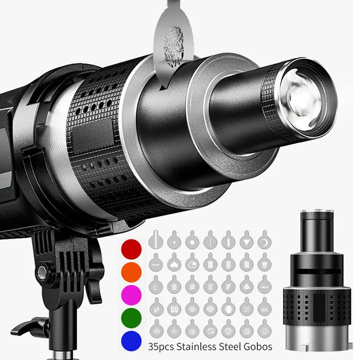 Optisches Spotlight Kegellinsenset mit 35 Gobos & Bowens-Montage – Lumina