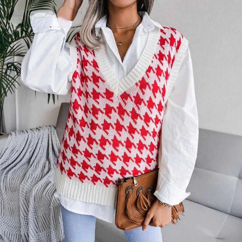 Damen Kariertes Strickwesten-Top – Yara