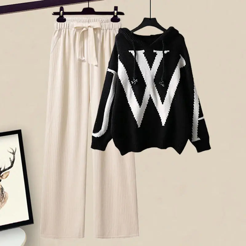 Damen Zweiteilige Herbst Set mit Strickpullover und weiter Hose – Selina