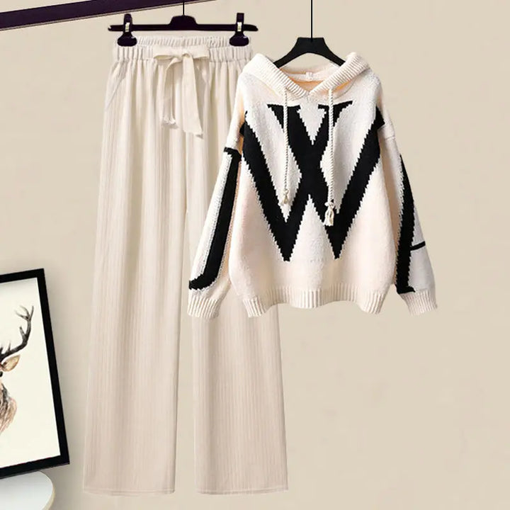 Damen Zweiteilige Herbst Set mit Strickpullover und weiter Hose – Selina