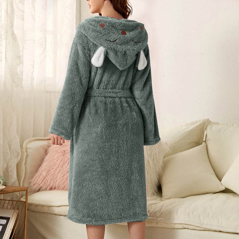 Warme Flanell-Bademantel mit Kapuze und Hasenohren – BunnyHug