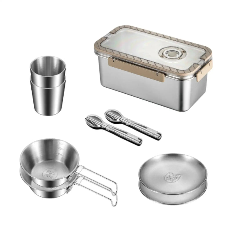 Camping Messgeschirr-Set aus Edelstahl mit Aufbewahrungsbox – CampSet