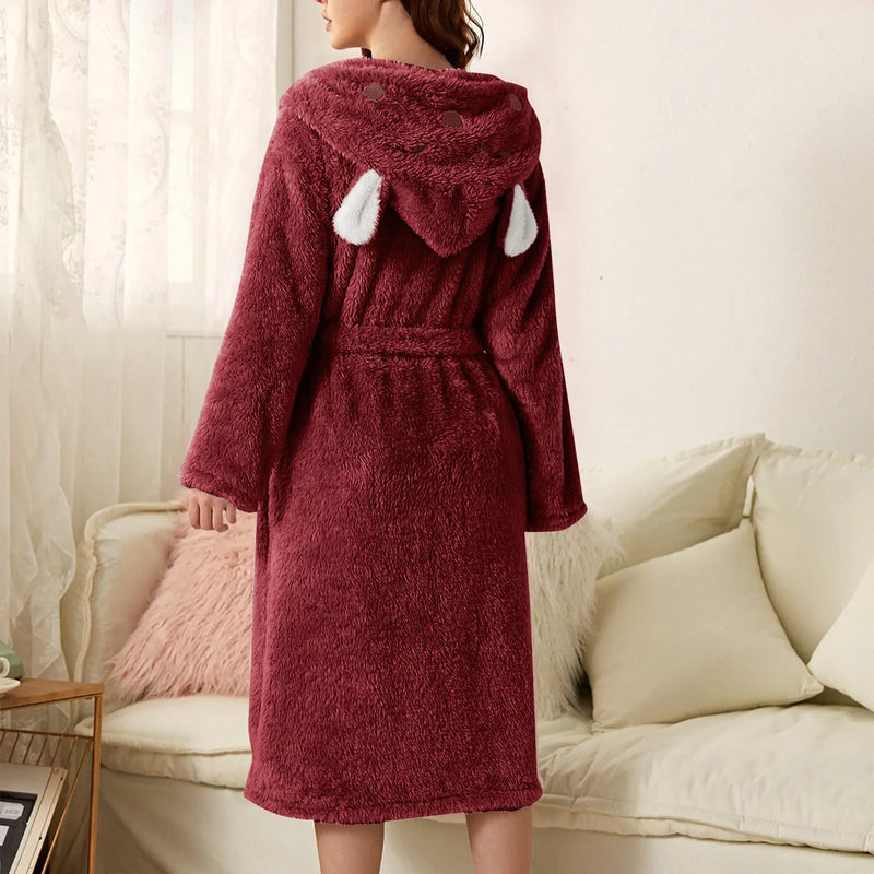 Warme Flanell-Bademantel mit Kapuze und Hasenohren – BunnyHug