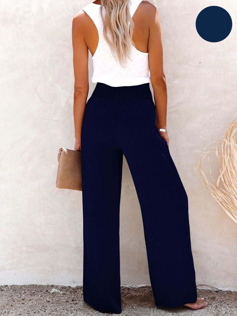Damen Leinenhose mit Hoher Taille und weitem Bein – Livia