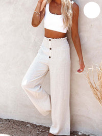 Damen Leinenhose mit Hoher Taille und weitem Bein – Livia