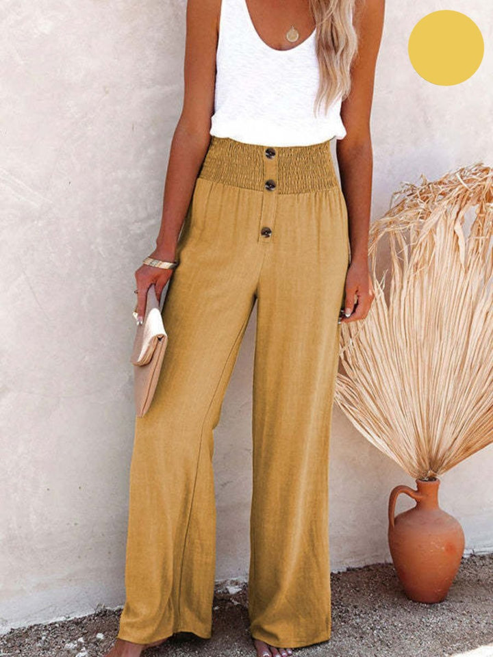 Damen Leinenhose mit Hoher Taille und weitem Bein – Livia