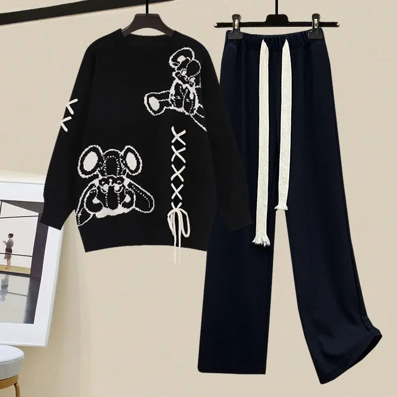 Zweiteilige Damen Set mit Pullover und weitem Hosenstil – Valeria