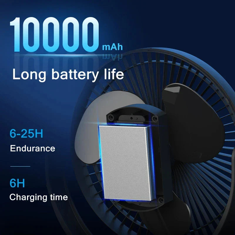 Tragbarer USB-Akku-Lüfter mit 10000mAh Batterie & Clip – Zephyr