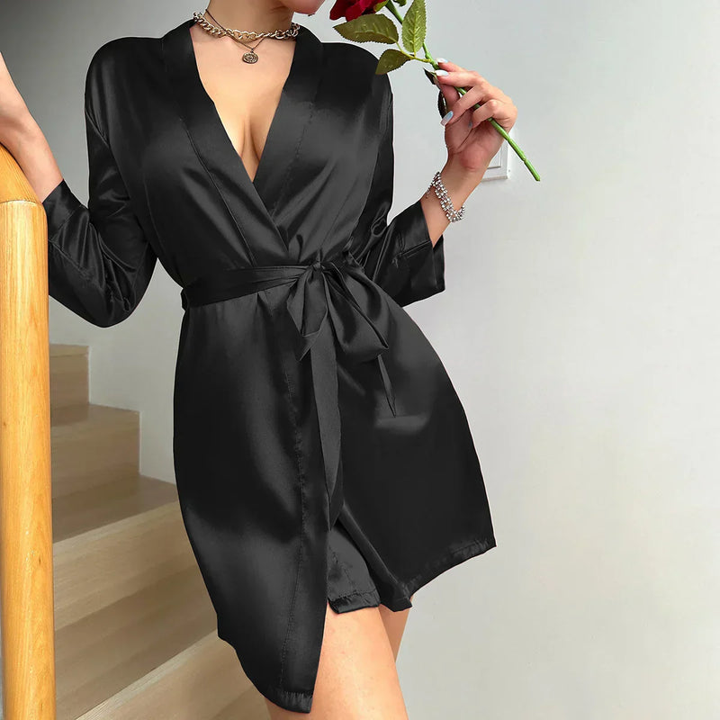 Satin-Finish Wrap Morning Gown - Ramona