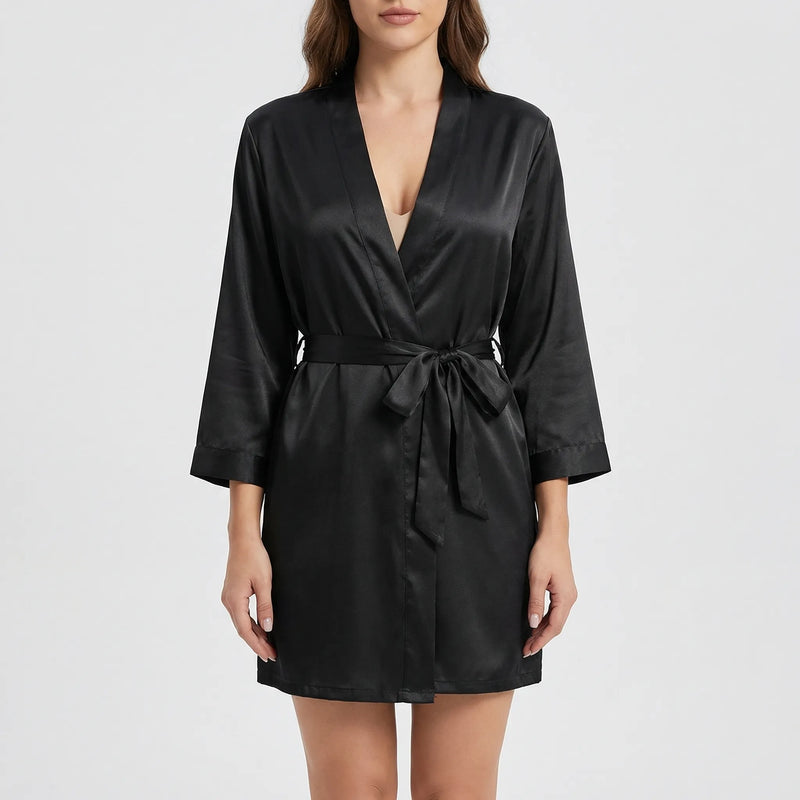 Satin-Finish Wrap Morning Gown - Ramona