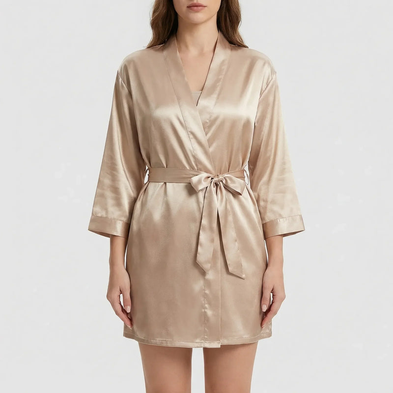 Satin-Finish Wrap Morning Gown - Ramona