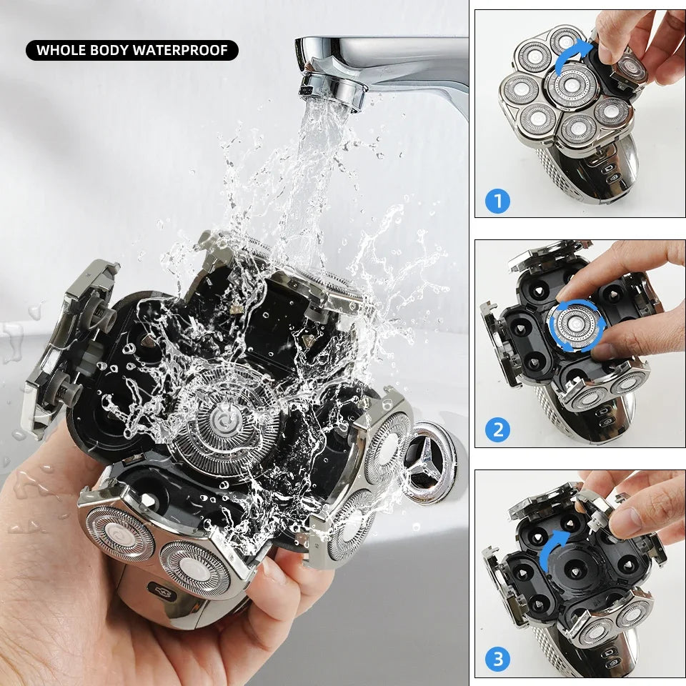 6-in-1 wasserdichter elektrischer Rasierer für Männer mit 9D schwebenden Köpfen & Pflegeset – MultiTrim
