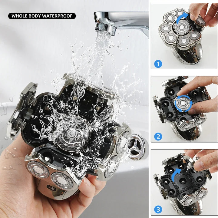 6-in-1 wasserdichter elektrischer Rasierer für Männer mit 9D schwebenden Köpfen & Pflegeset – MultiTrim