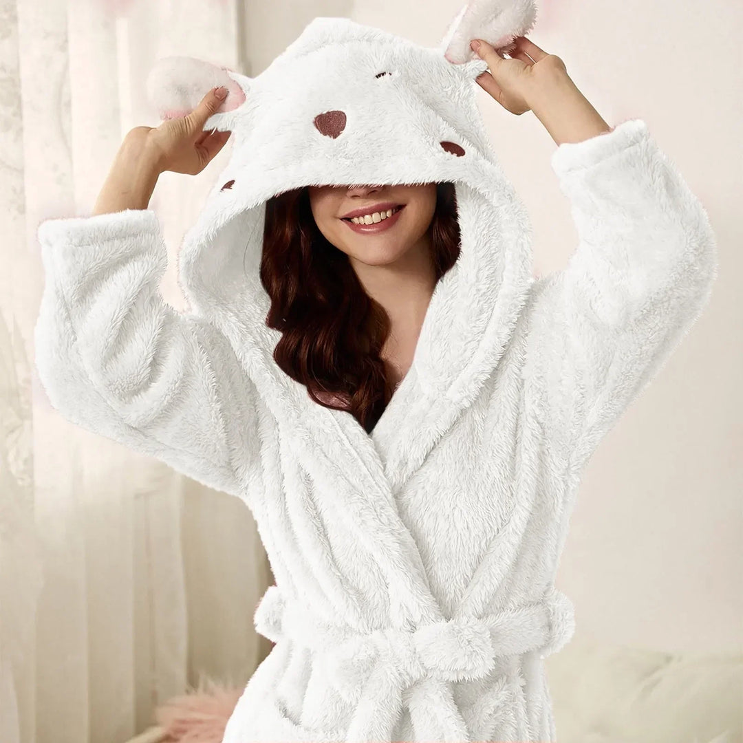Warme Flanell-Bademantel mit Kapuze und Hasenohren – BunnyHug