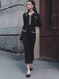 Damen Strick-Maxikleid mit hoher Taille & Rüschen – Isolde