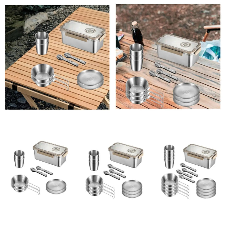 Camping Messgeschirr-Set aus Edelstahl mit Aufbewahrungsbox – CampSet