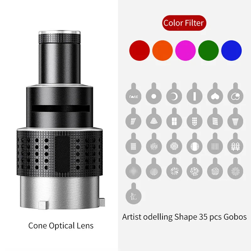 Optisches Spotlight Kegellinsenset mit 35 Gobos & Bowens-Montage – Lumina