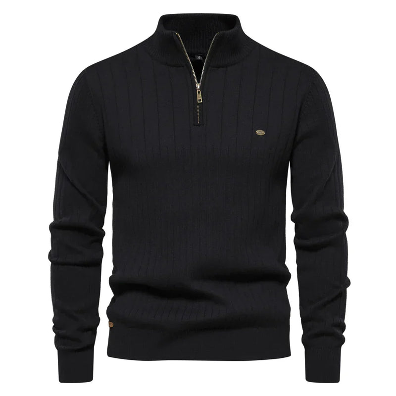 Herren Strickpullover aus Baumwolle mit Reißverschluss & Stehkragen – Ardel