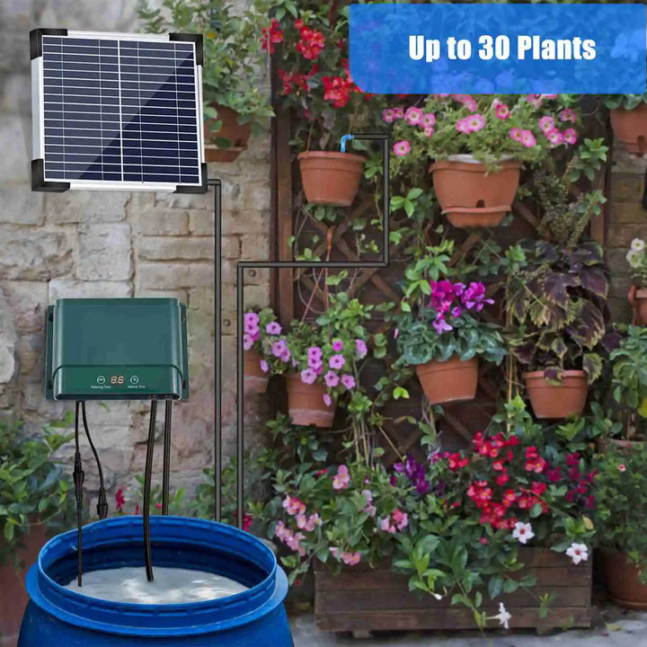 Solar-Tropfbewässerungssystem-Kit Automatisches Bewässern mit 30 Modi & 7 Timern – AquaFlow