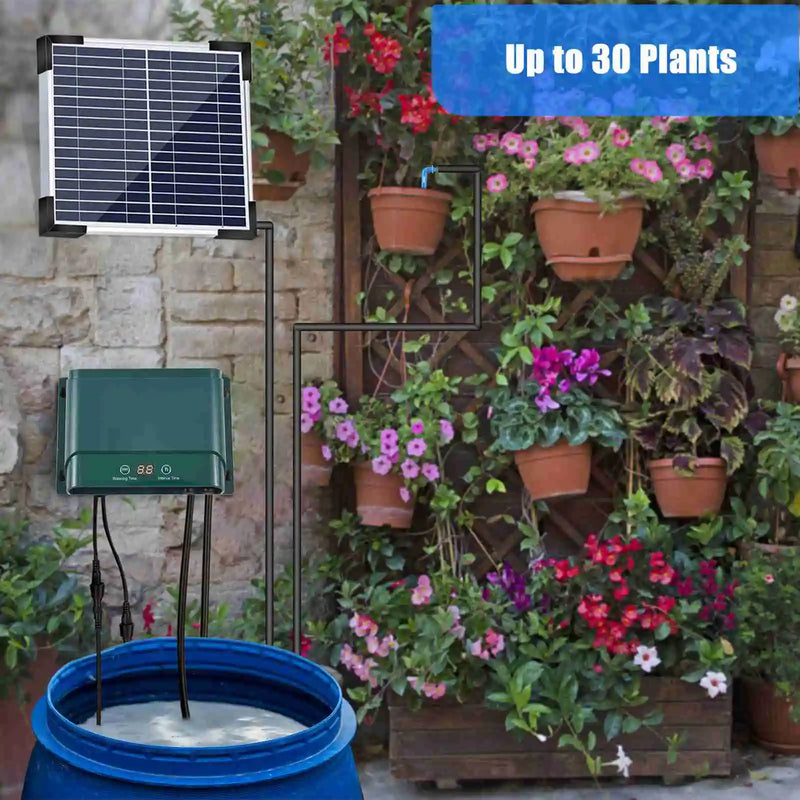 Solar-Tropfbewässerungssystem-Kit Automatisches Bewässern mit 30 Modi & 7 Timern – AquaFlow