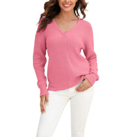 Damen Strickpullover mit V-Ausschnitt in lockerer Passform – Wanfrieda