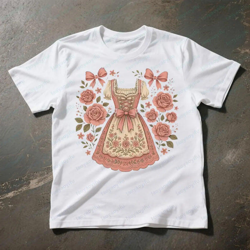 Damen T-Shirt mit Dirndl-Print – RosaBlüte Oktoberfest 2026